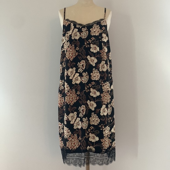CALIFORNIA MOONRISE strappy Slip Dress black/cream/rust/brown w/ lace trim. M - Picture 3 of 11